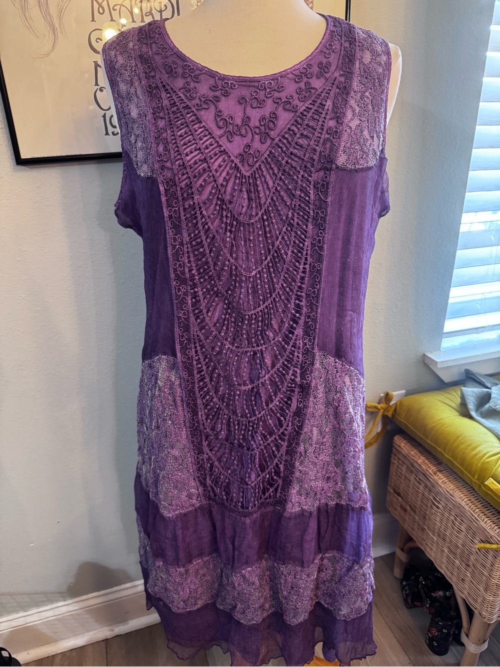 The Pyramid Collection Purple Embroidered Sleeveless Dress